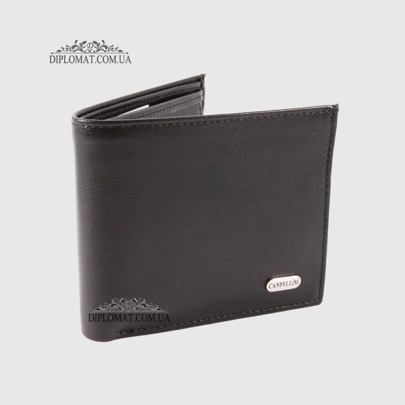 Кошелек мужской CANPELLINI 516 Кожаный На 8 карт и С отделением для мелочи на кнопке 127 BLACK ARSEL Черный  Черный