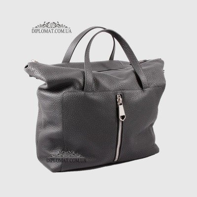 Сумка Женская Кожаная VALIENTE 934 c двумя ручками и ремнем на плечо GREY floater