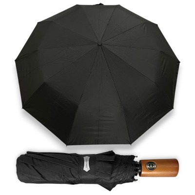 Зонт мужской автомат деревянная ручка PARACHASE 3218 PONGEE Black