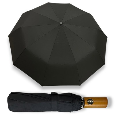 Зонт мужской автомат деревянная ручка PARACHASE 3229 PONGEE Black