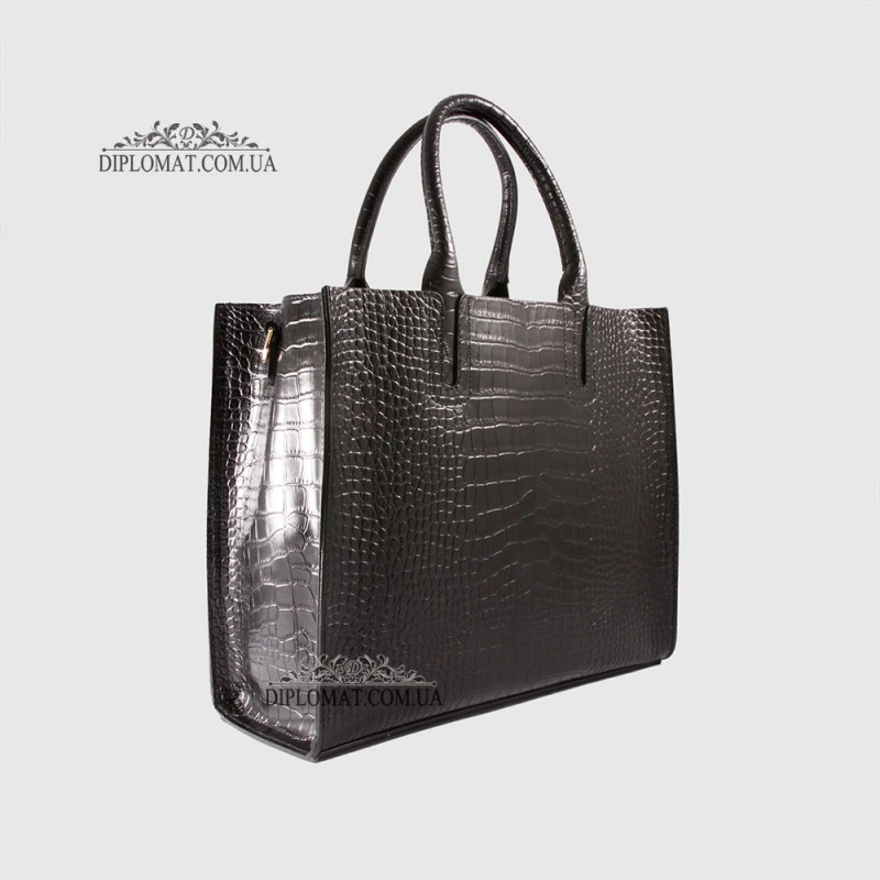 Сумка Женская BELLINI модель MONTECRISTO TOTE Элегантная и Роскошная из натур.  кожи класса Premium  BLACK croco Черный