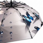 Женский зонт автомат Три Слона N7568 Butterfly черный с внутренним цветным принтом