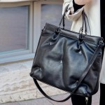 Сумка Женская Кожаная DIVITEI 1103 Большая С ручкой на руку и Ремнем на плечо BLACK floater & smooth Черный