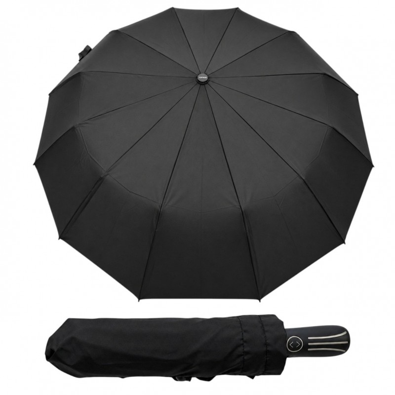 Зонт автомат на 12 усиленных спиц TOPRAIN 7908 BLACK Черный