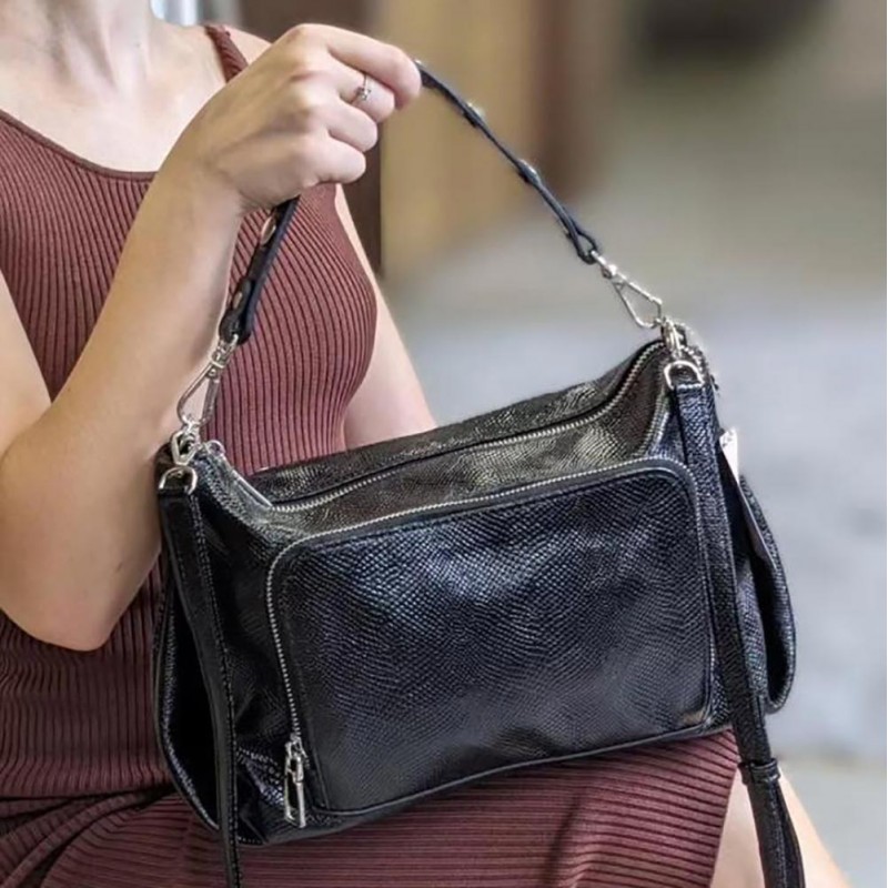 Сумка Женская Кожаная VALIENTE 1348  PHYTON BLACK Черный 