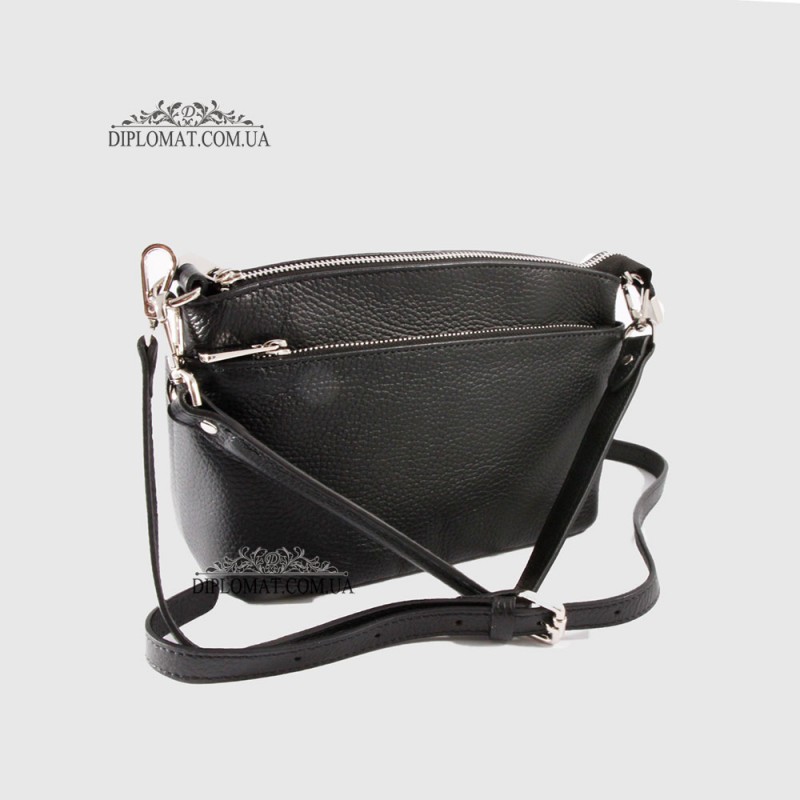 Сумка Женская BELLINI Ambra Кожаная Кросс боди на триотделения на молнии  BLACK floater Черный