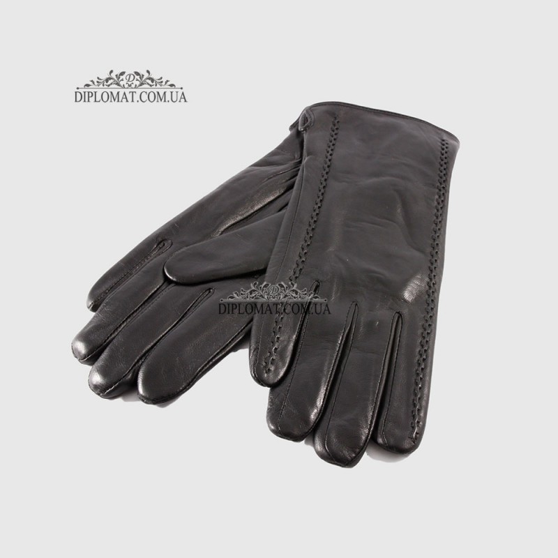 Перчатки женские VOGUE GLOVES K230 Кожаные Подкладка флис Черные LAMB BLACK Размер 8  Черный