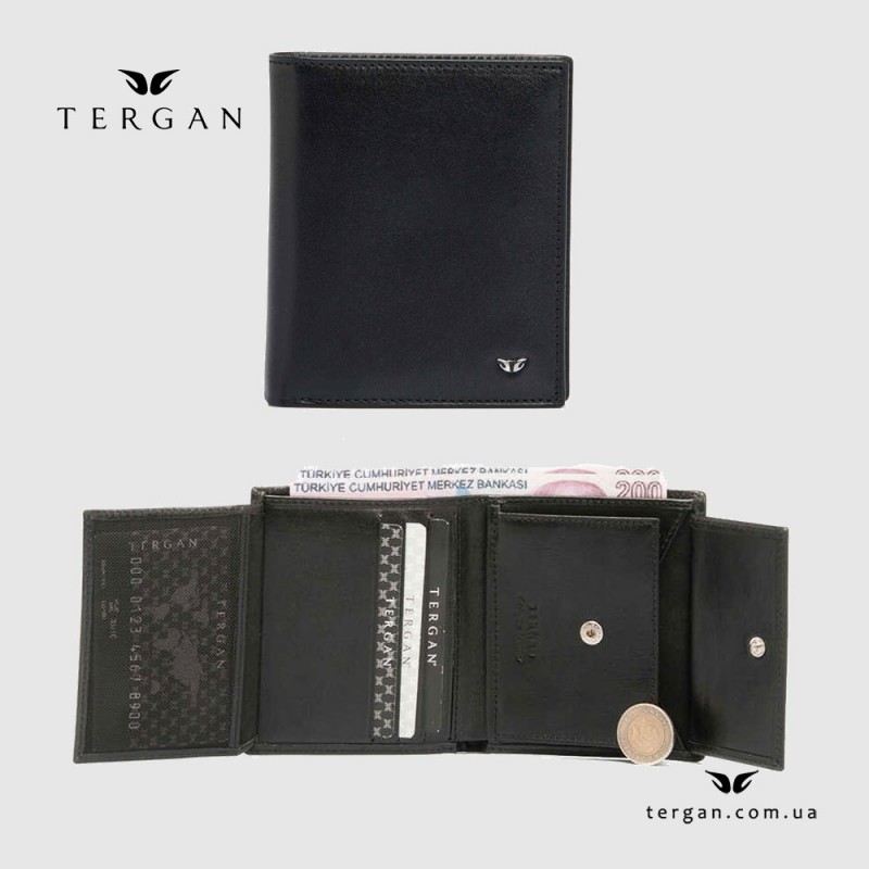 Портмоне мужское TERGAN 1408 кожаное с отделением для монет и карточек  SIYAH RUSTIC Черное  Черный
