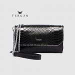 Клатч женский TERGAN 79671 Кожаный на два отделения на молнии SIYAH PITON/SIYAH ARSEL Черный
