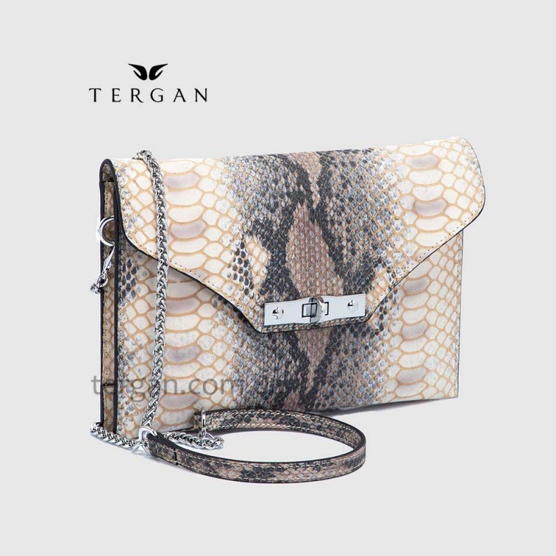 Клатч женский TERGAN 79475 Конвертом Кожаный На цепочке NATURAL PYTHON 