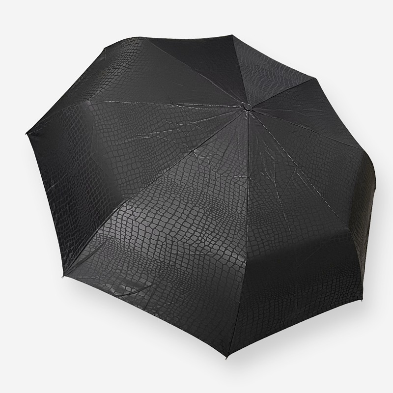 Зонт Автомат Три Слона 1732- Polyester BLACK Купол 3D Лаке Ручка прямая Кожаная Спицы Хромированная сталь  Черный