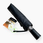 Зонт Автомат Три Слона 1732- Polyester BLACK Купол 3D Лаке Ручка прямая Кожаная Спицы Хромированная сталь  Черный