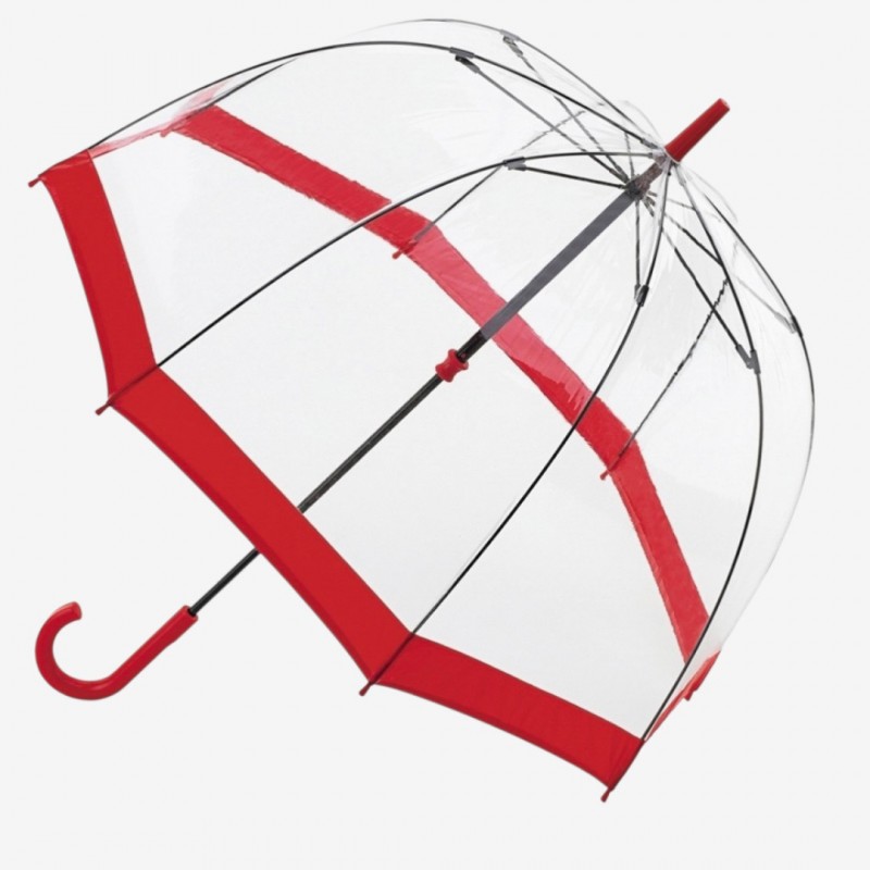 Зонт женский трость Fulton L041 Red Birdcage-1 Прозрачный с красным