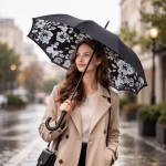 Зонт женский трость полуавтомат Fulton L754-028148 Bloomsbury-2 Mono Floral, Чёрный 
