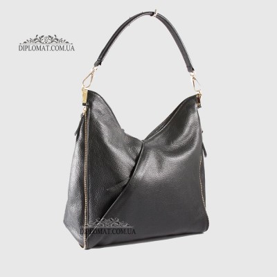 Сумка Женская BELLINI LC627G Кожаная На плечо С декоративными боковыми молниями BLACK floater