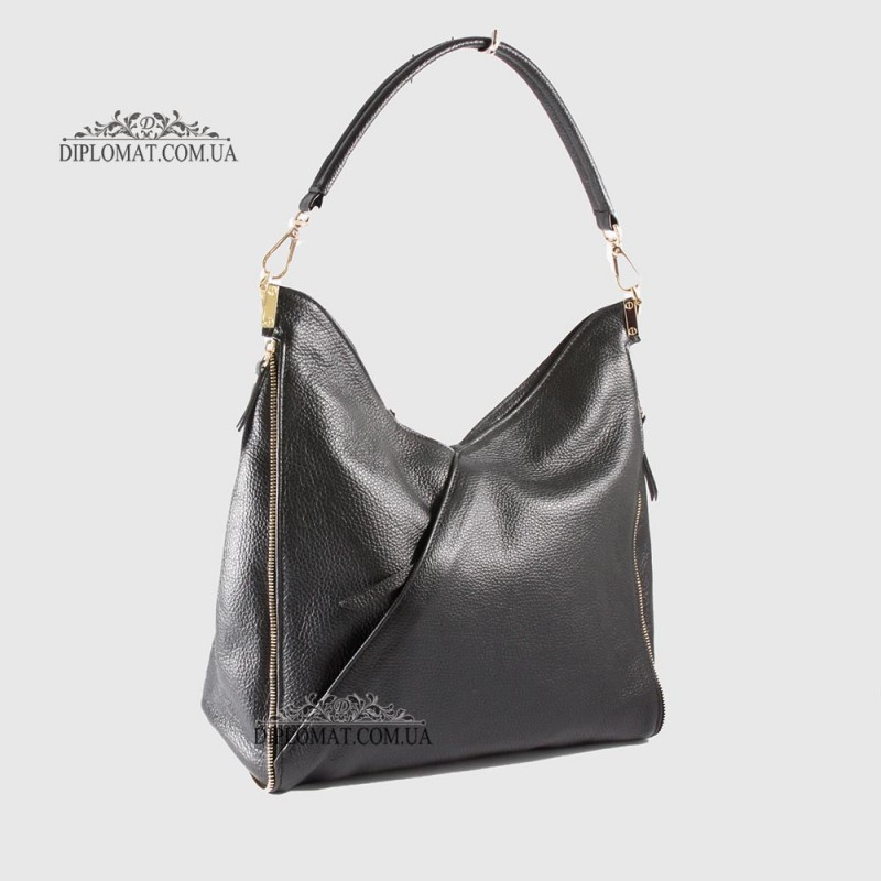 Сумка Женская BELLINI LC627G Кожаная На плечо С декоративными боковыми молниями  BLACK floater Черный