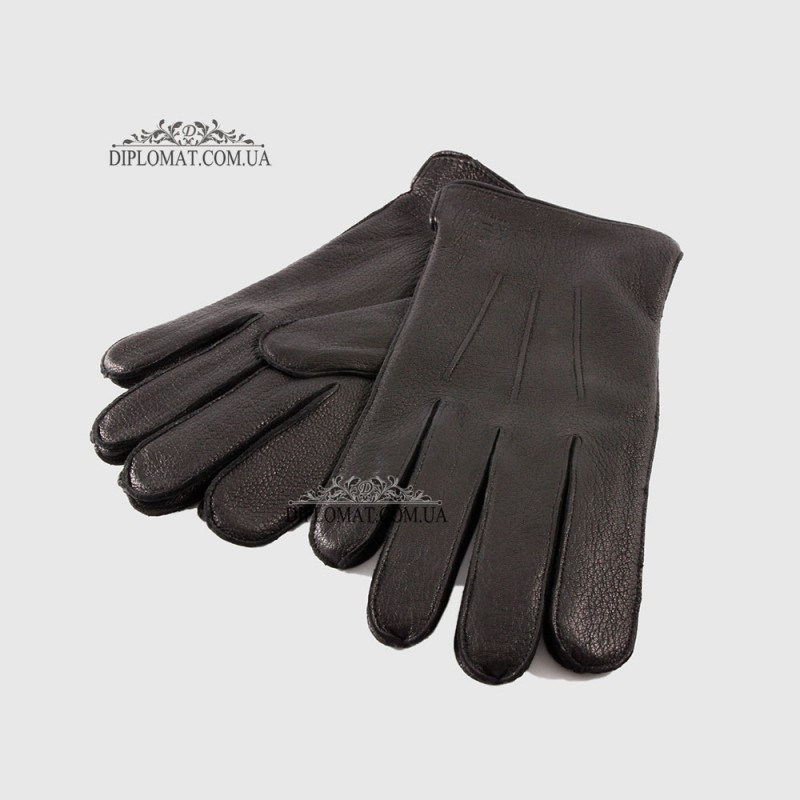 Перчатки мужские MFK Gloves M234 Кожа оленя Три декоративные строчки Подкладка флис Черные DEER BLACK Размер 9  Черный