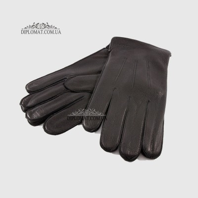 Перчатки мужские MFK Gloves M234 Кожа оленя Три декоративные строчки Подкладка флис ЧерныеDEER BLACK Размер 10
