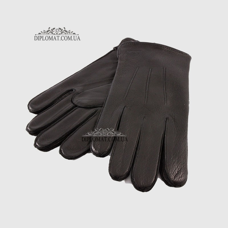 Перчатки мужские MFK Gloves M234 Кожа оленя Три декоративные строчки Подкладка флис Черные DEER BLACK Размер 10,5  Черный