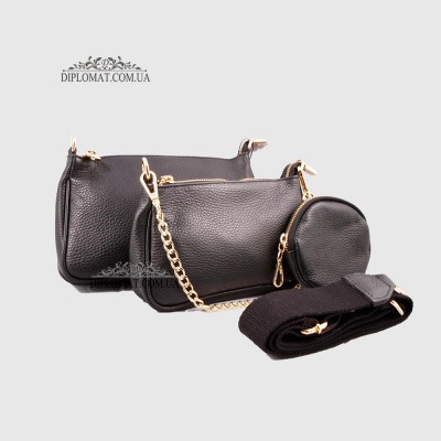 Сумка Женская Кросс боди  EMANUELA FERRETTI 85497D Кожаная с ремнем на плечо BLACK floater