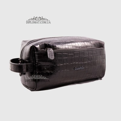 Несессер Кожаный Дорожная мужская косметичка GUARD 1903 SIYAH CROCO Черный