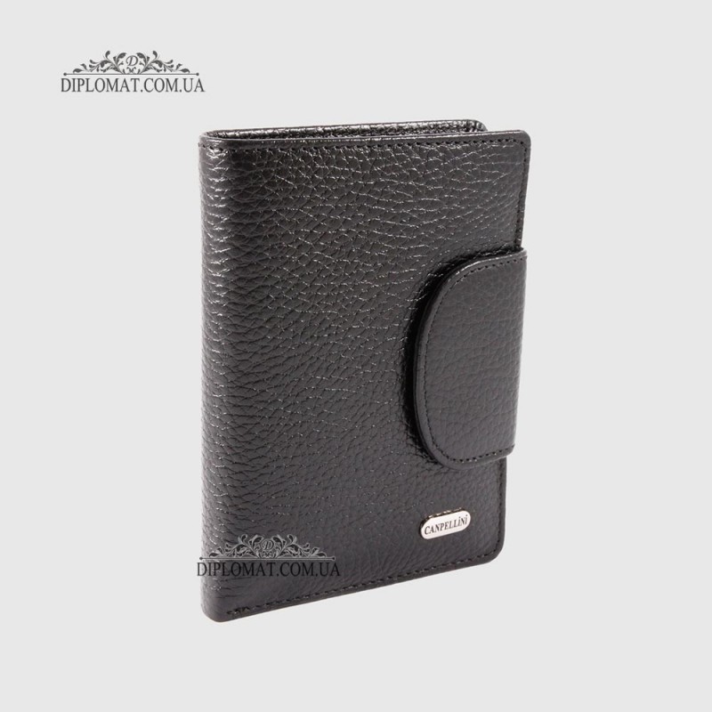 Кошелек женский CANPELLINI 967 Кожаный Среднего размера На кнопке 7 BLACK FLOATER Черный  Черный