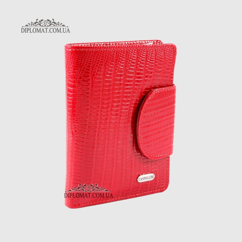 Кошелек женский CANPELLINI 967 Кожаный Среднего размера На кнопке P401 RED LACK REPTILE Красный  Красный
