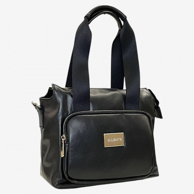 Сумка Женская Кожаная на плечо VALIENTE 962 с двумя ручкамиSAUVAGE Black (gold)