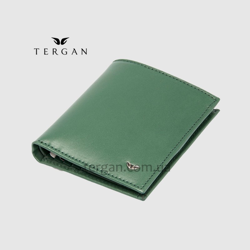 Портмоне мужское TERGAN 1500 Небольшое На кнопке На 10 карточек YESIL RUSTIC Зеленый