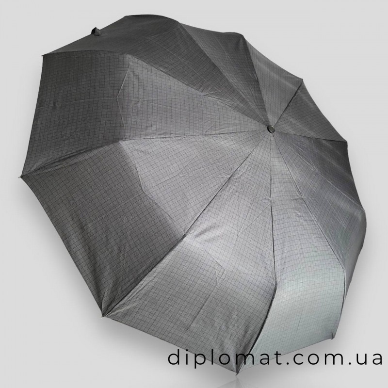 Зонт Автомат Три Слона L34033 серый в клетку Ручка-крюк Кожаная  Polyester D.GREY Серый