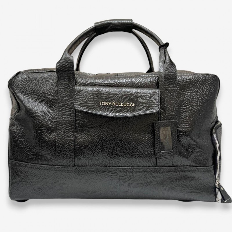 Дорожная кожаная сумка на колесах TONY BELLUCCI T-5100-893, натуральная бычья кожа BRIC, чёрная