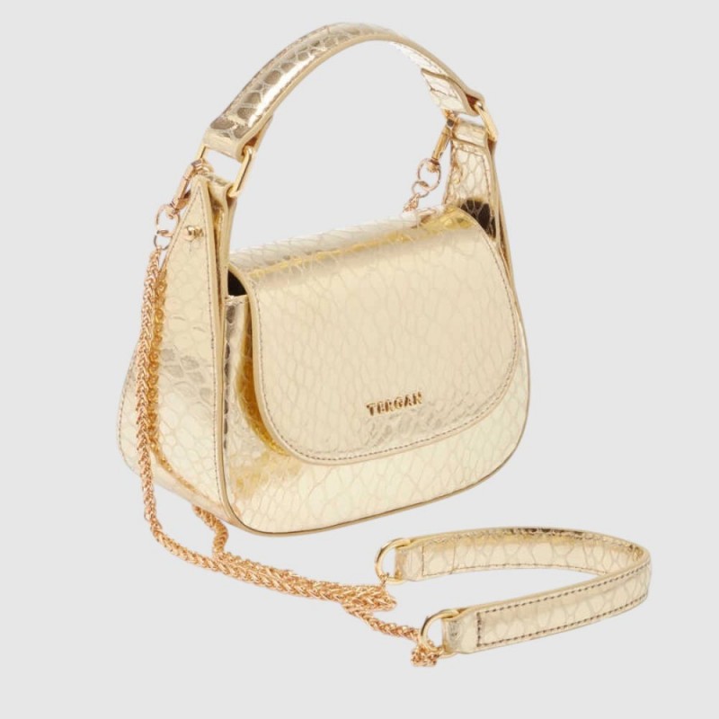 Женская вечерняя сумка TERGAN 80199 GOLD PYTHON – золотая кожа, кроссбоди