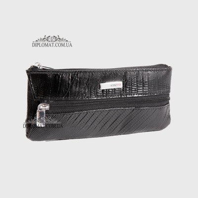 Ключница KARYA 052  с двумя отделами на молнии из натуральной кожи 073 Black Lack