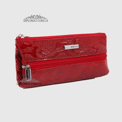 Ключница KARYA 052  с двумя отделами на молнии из натуральной кожи 019 RED Lack