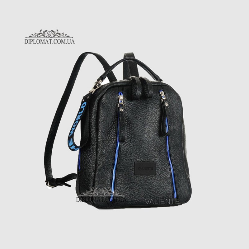 Рюкзак женский VALIENTE 827 Кожаный  FLOATER BLACK Черный