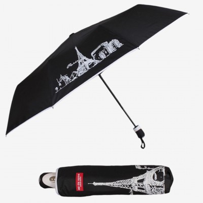 Зонт женский полный автомат DE ESSE 3150 Eiffel Tower, черный Polyester BLACK