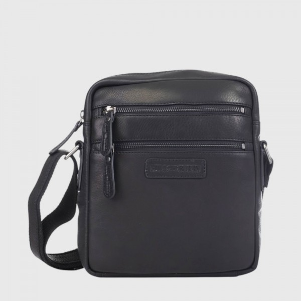 Сумка мужская через плечо HILL BURRY 7030HB среднего размера Crazy Horse Black