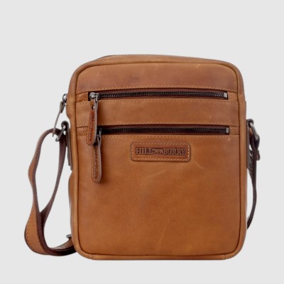 Сумка мужская через плечо HILL BURRY 7030HB среднего размера Crazy Horse L.Brown
