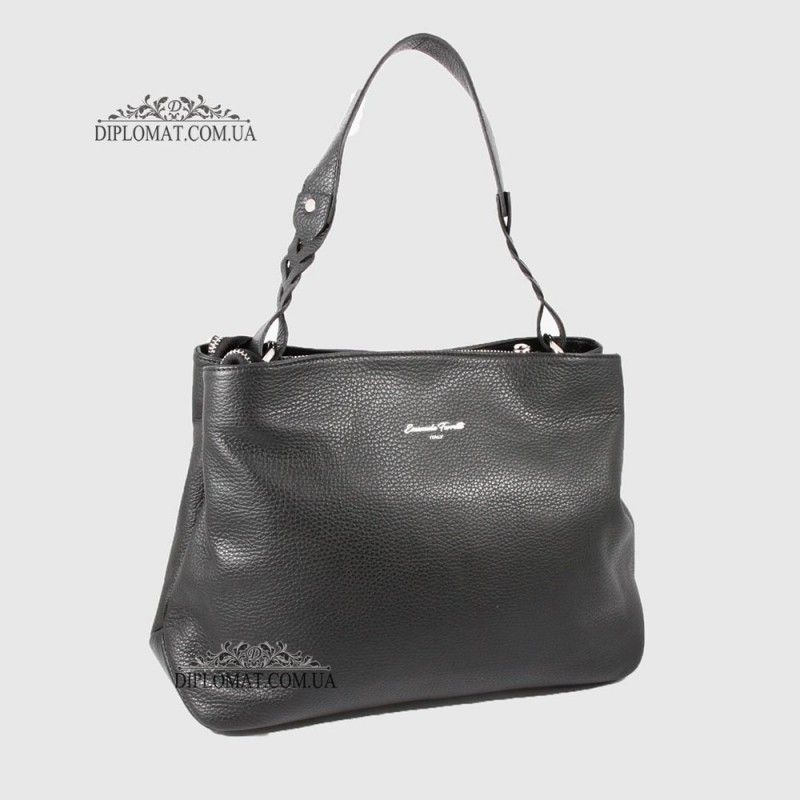 Сумка Женская EMANUELA FERRETTI 560093 Кожаная на плечо BLACK floater Черный