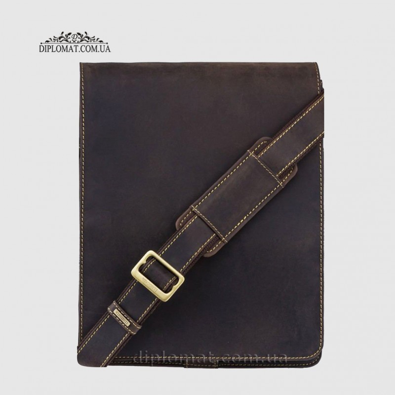 Сумка мужская кожаная с ремнем через плечо VISCONTI 18410 Jasper Oil Brown Темно-Коричневый 