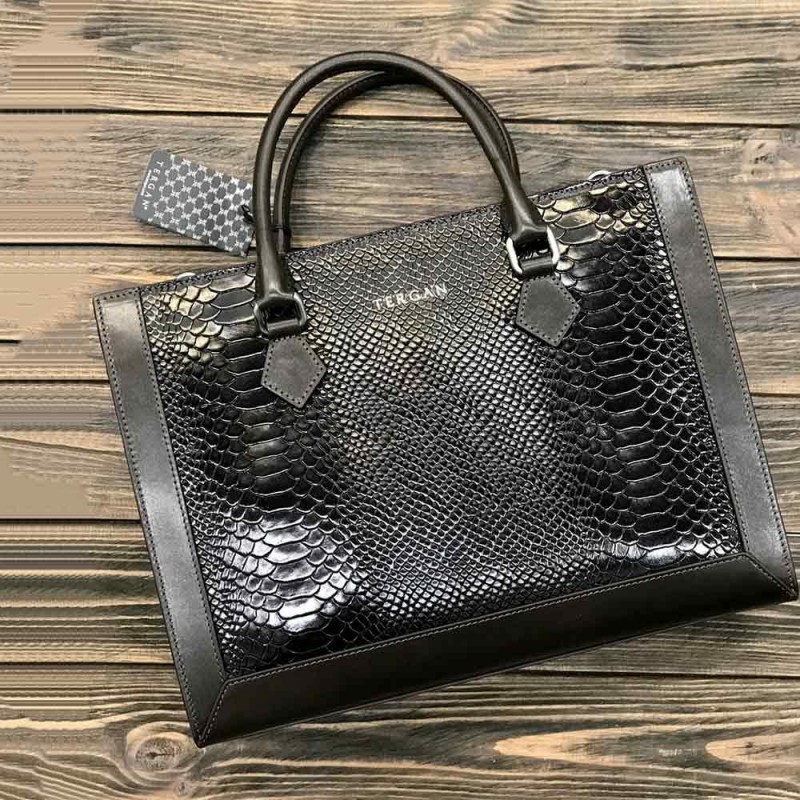 Сумка Женская Кожаная TERGAN 21380 для документов А4 и ноутбука SIYAH PYTHON/SIYAH RUSTIC Темно Коричневый