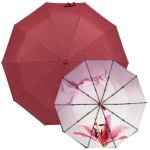 Женский складной зонт автомат Три Слона N7567 Pink Lily красный 10 спиц
