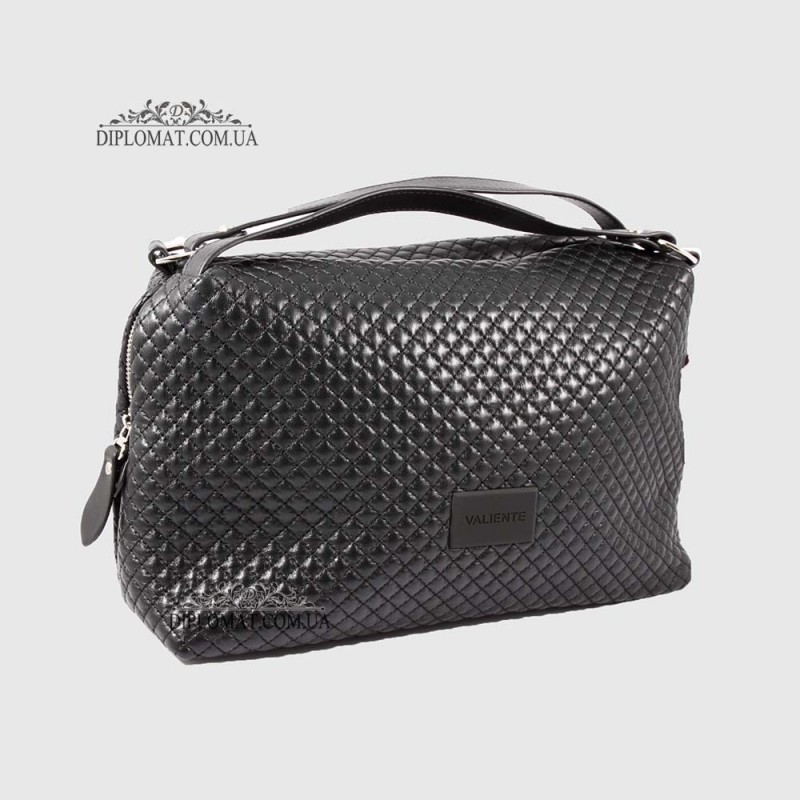 Сумка Женская Кожаная VALIENTE 892 Средняя Отделение на металлической молнии Shantal Black PRADA Black Черный