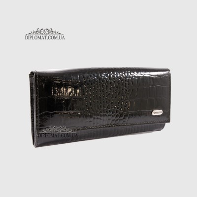 Кошелек женский CANPELLINI 2030 Кожаный Под прямую Купюру4 BLACK LAK CROCO Черный лак