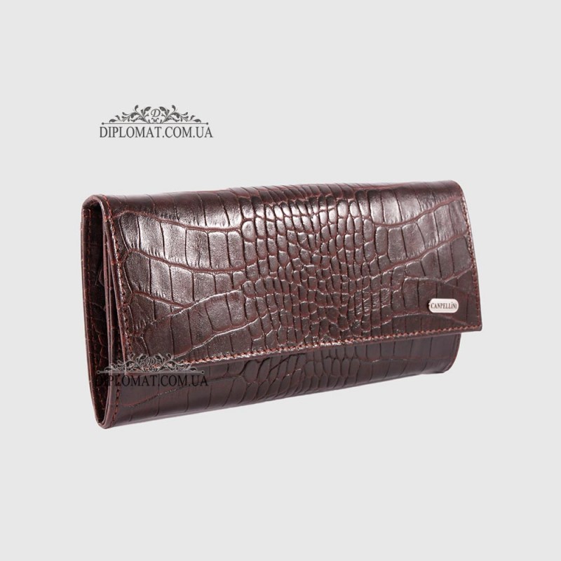 Кошелек женский CANPELLINI 2030 Кожаный Под прямую Купюру 11 BROWN CROCO Коричневый  Коричневый