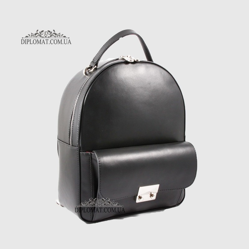 Рюкзак женский VALIENTE 1055 с одним накладным карманом PRADA Black Черный