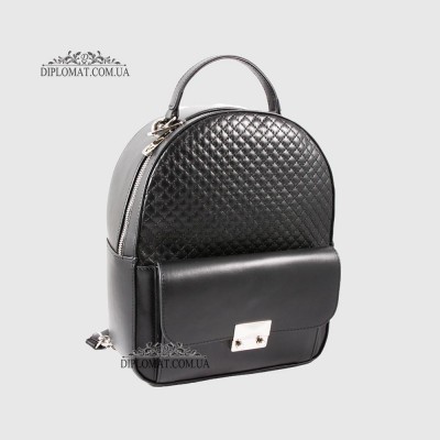 Рюкзак женский VALIENTE 1055 с одним накладным карманомSHANTAL Black PRADA Black